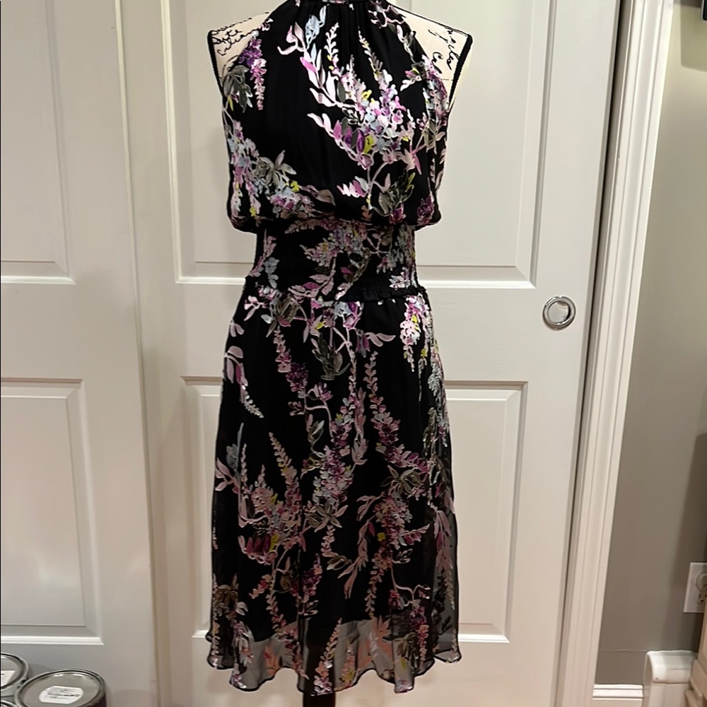 Elegant Black Floral Halter Dress